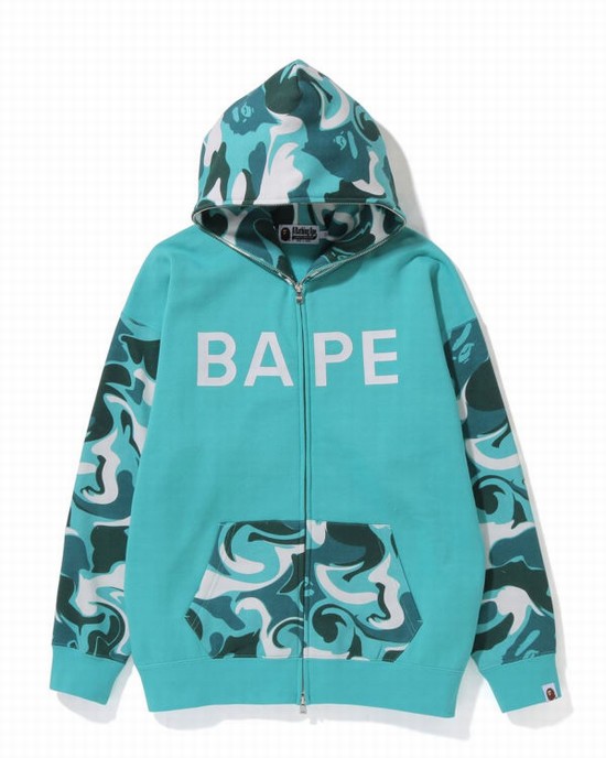 Hanorac Cu Gluga Bape Marble Camo Oversized Full Zip Dama Verde Menta | HNGXJZ918