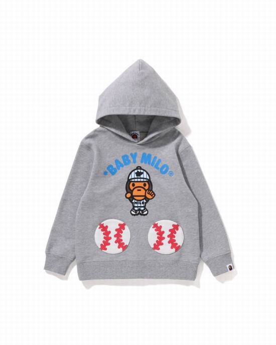 Hanorac Cu Gluga Bape Milo Baseball Pullover Copii Gri | AVUCJY129