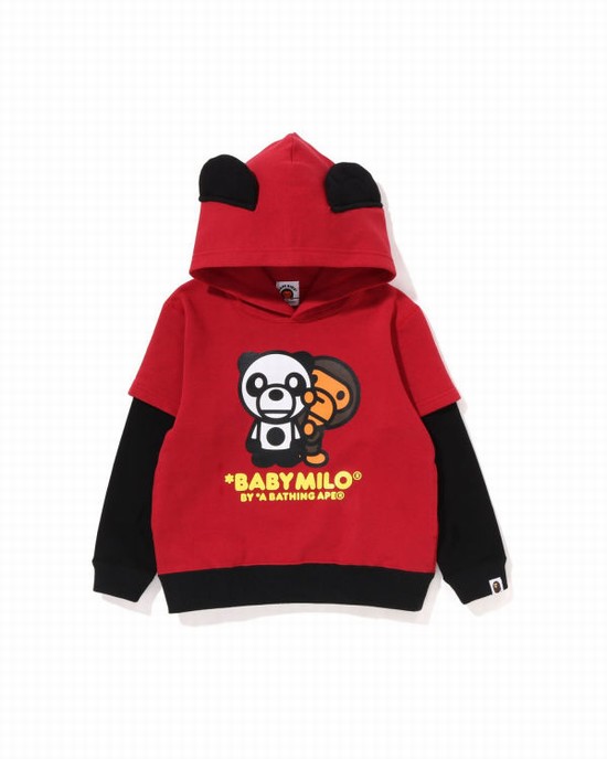 Hanorac Cu Gluga Bape Milo Panda Layered Pullover Copii Rosii Deschis | KZWPXH319