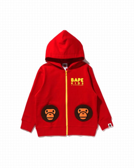 Hanorac Cu Gluga Bape Milo Pocket Zip Copii Rosii Deschis | MUXOIP542