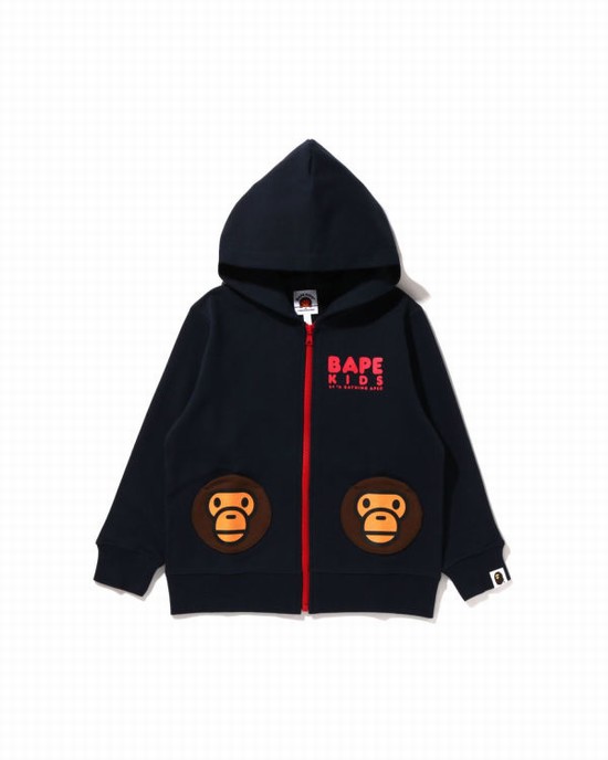 Hanorac Cu Gluga Bape Milo Pocket Zip Copii Bleumarin Albastri | SHWGLC398