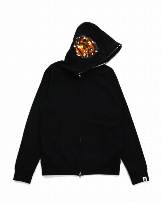 Hanorac Cu Gluga Bape Milo Sequin Full Zip Dama Negrii | CXYLFB624