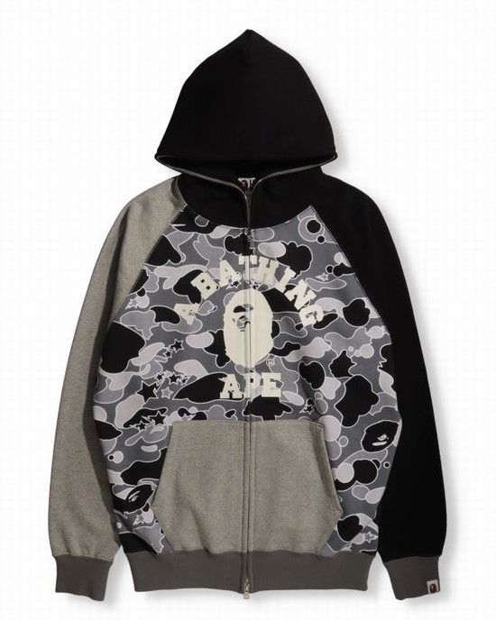 Hanorac Cu Gluga Bape STA Camo Raglan Oversized Zip Dama Negrii | TEJYLA825