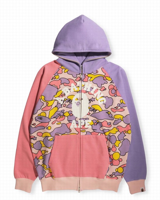 Hanorac Cu Gluga Bape STA Camo Raglan Oversized Zip Dama Roz | THMEFD256