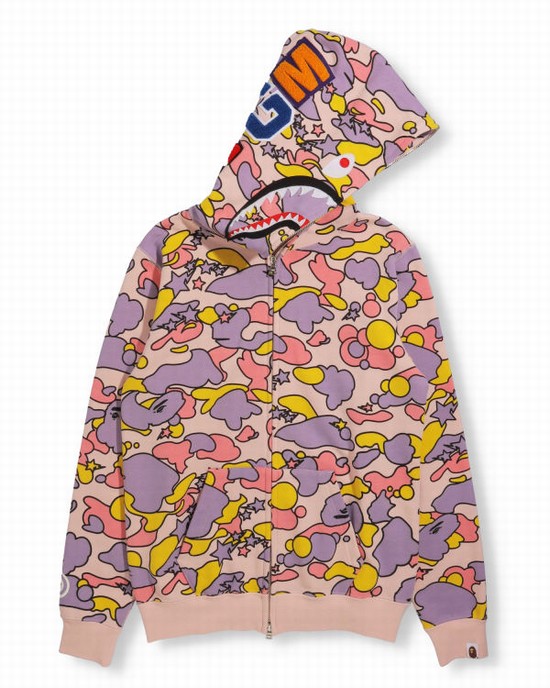 Hanorac Cu Gluga Bape STA Camo Shark Full Zip Dama Roz | LMSOYV421
