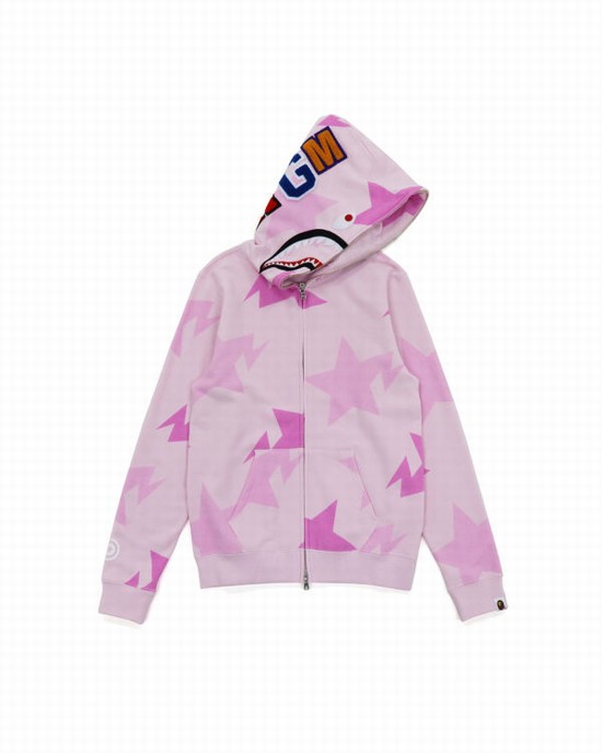 Hanorac Cu Gluga Bape STA Pattern Shark Zip Copii Roz | CQDLPH561