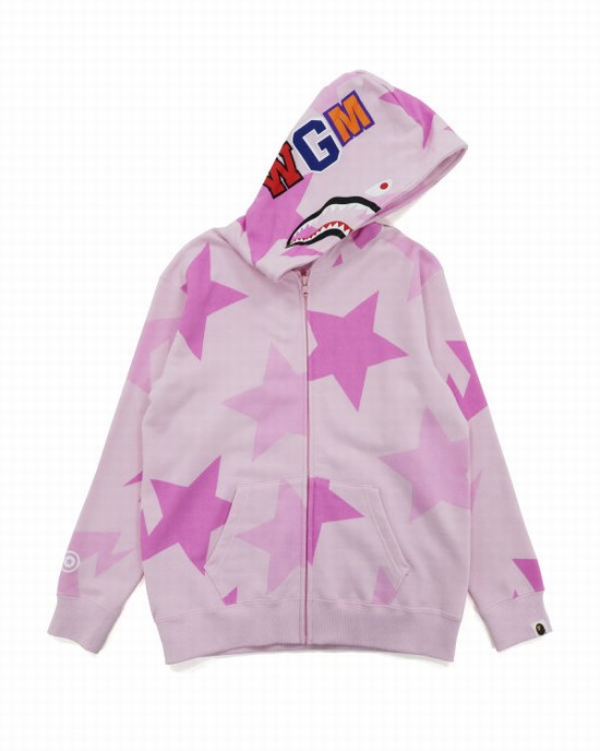 Hanorac Cu Gluga Bape STA Pattern Shark Full Zip Dama Roz | JFGUWX310