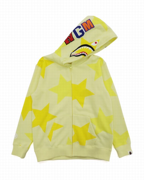 Hanorac Cu Gluga Bape STA Pattern Shark Full Zip Dama Galbeni | RHLDSK435