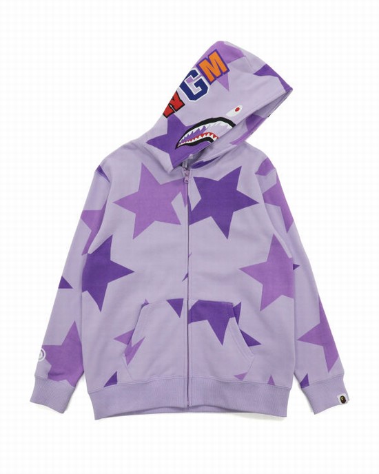 Hanorac Cu Gluga Bape STA Pattern Shark Full Zip Dama Violet | RXQJDT741