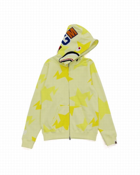 Hanorac Cu Gluga Bape STA Pattern Shark Zip Copii Galbeni | VCRBLF274