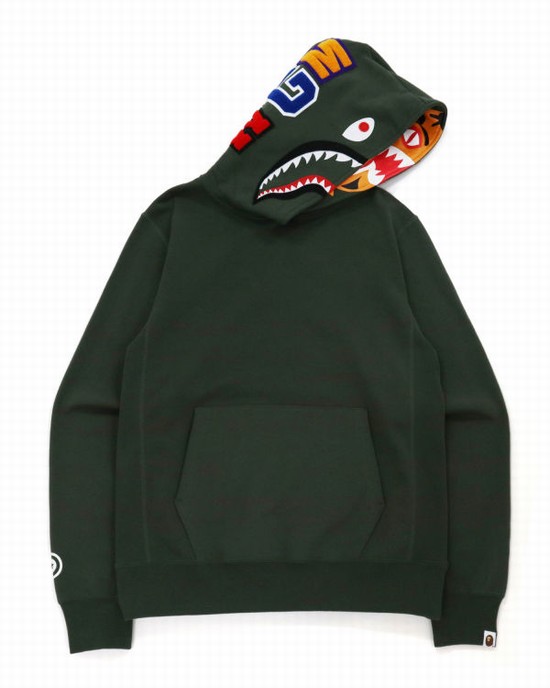 Hanorac Cu Gluga Bape Shark Inside Tiger Pullover Barbati Verzi Inchis | AMOPYI025