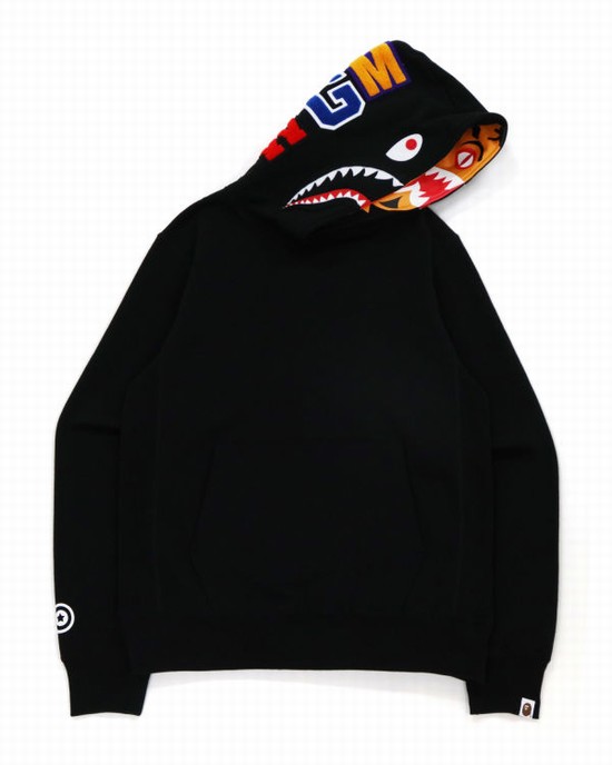 Hanorac Cu Gluga Bape Shark Inside Tiger Pullover Barbati Negrii | NGODIR692