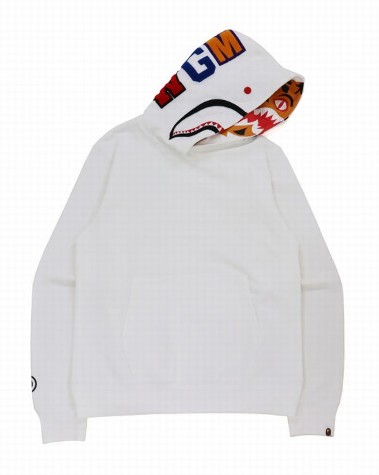 Hanorac Cu Gluga Bape Shark Inside Tiger Pullover Barbati Albi | PNODEQ190