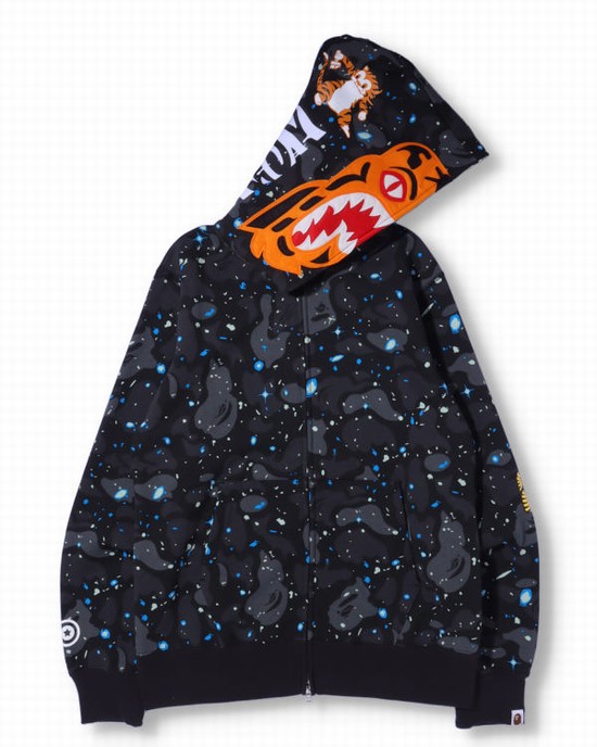 Hanorac Cu Gluga Bape Space Camo Tiger Full Zip Barbati Negrii | GBWYXR320