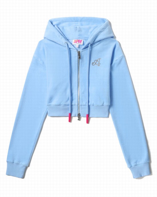 Hanorac Cu Gluga Bape Towelling zip-up crop Dama Albastri | SGVCKR012