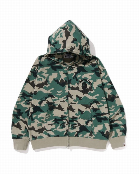 Hanorac Cu Gluga Bape Woodland Camo Loose Fit Full Zip Barbati Verzi | LJMBRO437