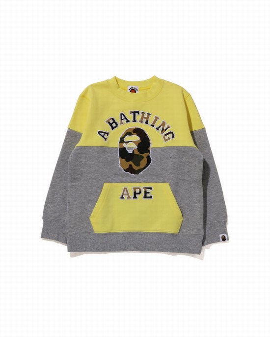 Hanorace Bape 1st Camo College Patch Colourblock Crewneck Copii Galbeni | SZIFCA018