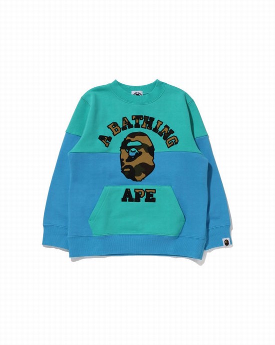 Hanorace Bape 1st Camo College Patch Colourblock Crewneck Copii Verzi Deschis | YPZGFO325