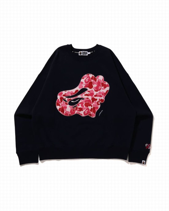Hanorace Bape ABC Camo Patch Relaxed Fit Crewneck Barbati Bleumarin Albastri | MNOUXR342