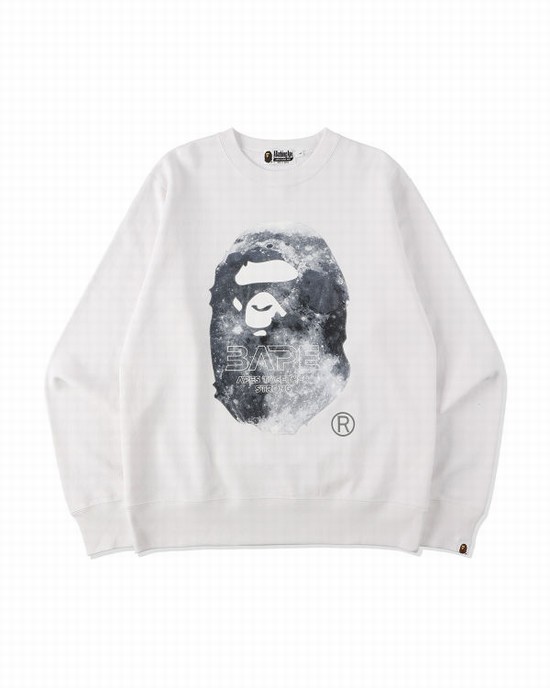 Hanorace Bape Ape Head Moon Crewneck Barbati Albi | LTMJQN473