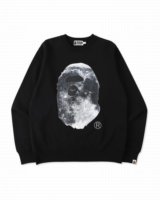 Hanorace Bape Ape Head Moon Crewneck Barbati Negrii | QROKCD607