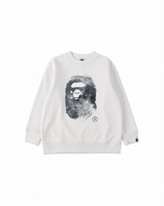 Hanorace Bape Ape Head Moon Crewneck Copii Albi | EILFYJ365