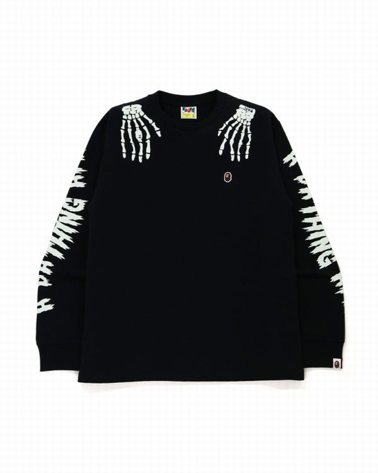 Hanorace Bape Halloween Skull Glow In The Dark Long Sleeve Barbati Negrii | MCIJDW649