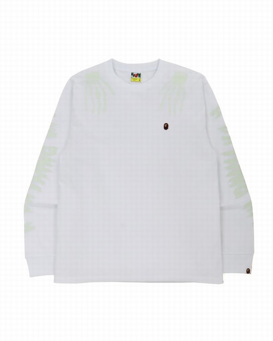 Hanorace Bape Halloween Skull Glow In The Dark Long Sleeve Barbati Albi | NPMVCU460