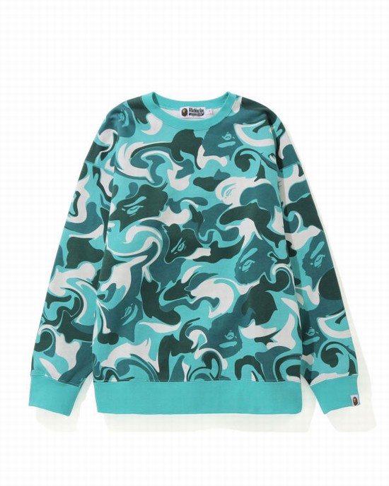 Hanorace Bape Marble Camo Oversized Crewneck Dama Verde Menta | ERSNLU089