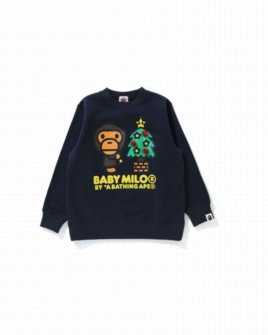 Hanorace Bape Milo Christmas Tree Crewneck Copii Albastri Inchis | PUOGEA628
