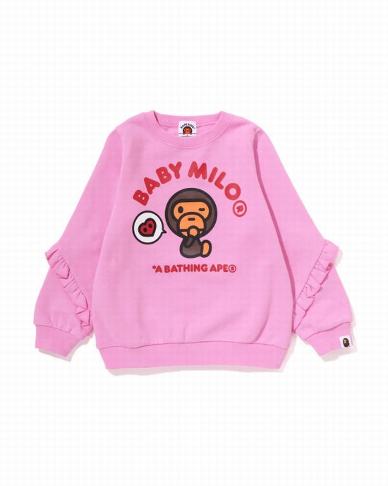 Hanorace Bape Milo Heart Frill Crewneck Copii Roz | BSKLXI546