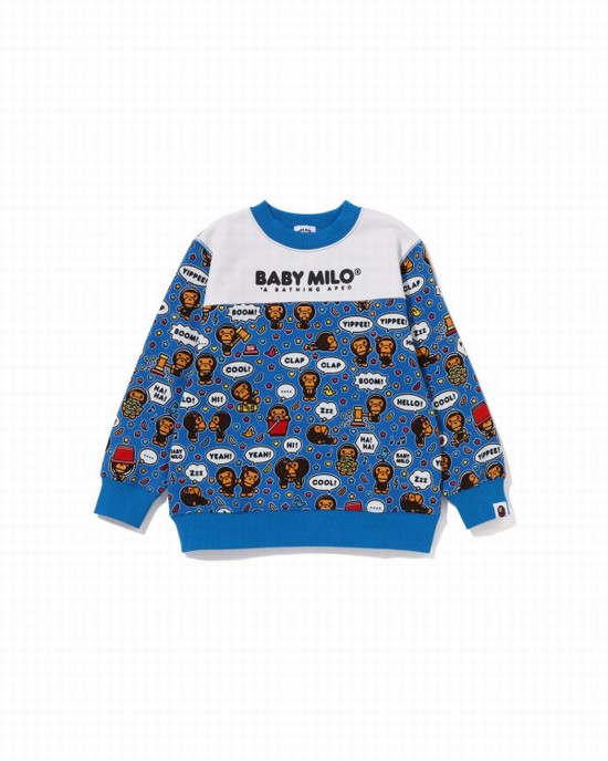Hanorace Bape Milo Speech Balloon Crewneck Copii Albastri | DERYZQ504
