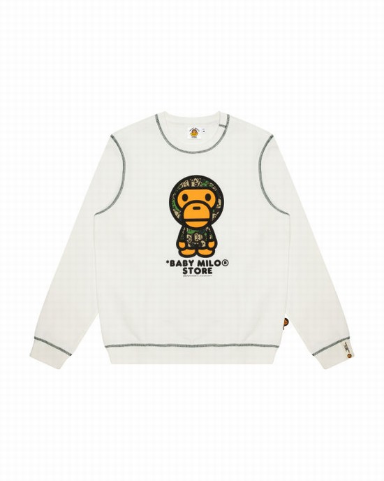 Hanorace Bape Milo crew neck Dama Albi | HEJQRK954