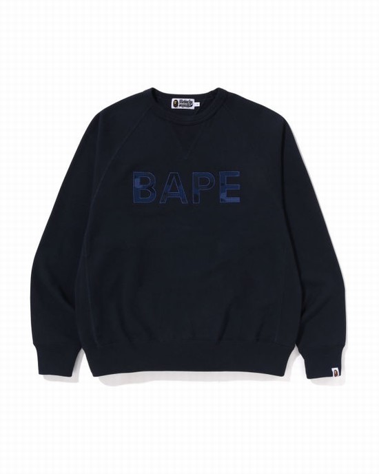 Hanorace Bape Patch Relaxed Fit Crewneck Barbati Bleumarin Albastri | KJIGEH961