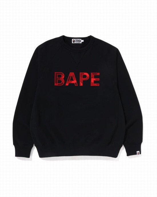 Hanorace Bape Patch Relaxed Fit Crewneck Barbati Negrii | XYFMLR625