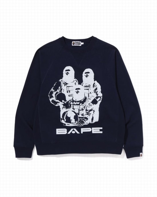 Hanorace Bape Relaxed Fit Crewneck Barbati Bleumarin Albastri | RUOVNQ298