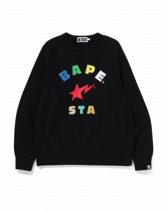 Hanorace Bape STA Crewneck Barbati Negrii | XFHWEG465