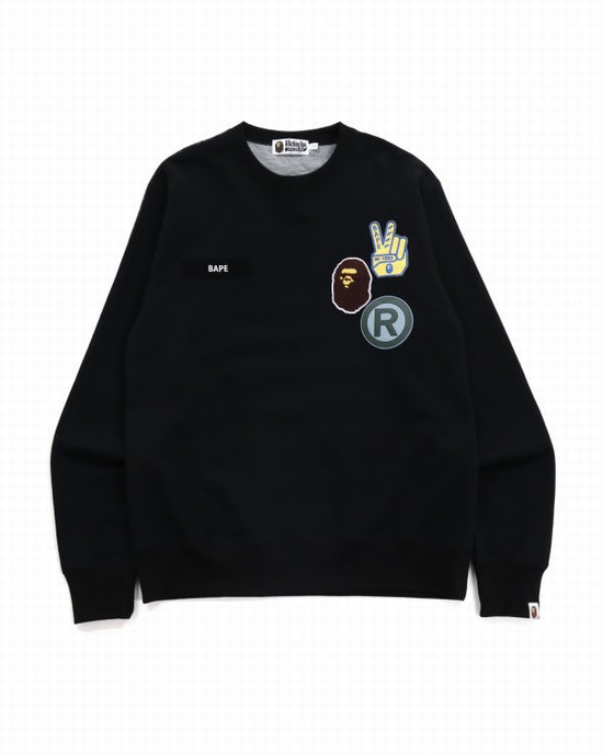 Hanorace Bape STA Jacquard Relaxed Fit Barbati Negrii | FSHUBG650
