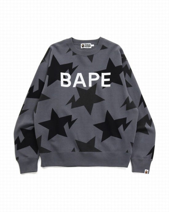 Hanorace Bape STA Pattern Relaxed Fit Crewneck Barbati Negrii | HOPGZJ057
