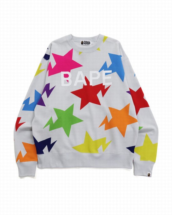 Hanorace Bape STA Pattern Relaxed Fit Crewneck Barbati Colorati | ZLIDJX593