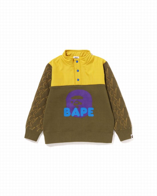 Hanorace Bape STA Quilting Ape Head Half Snap Copii Kaki Inchis | WIELGU049