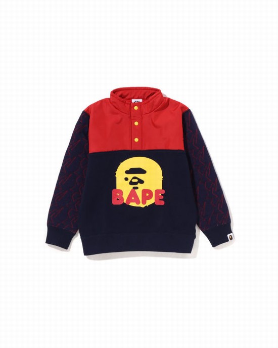 Hanorace Bape STA Quilting Ape Head Half Snap Copii Albastri | WQTRNY875