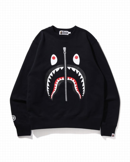 Hanorace Bape Shark Crewneck Barbati Negrii | RPCAJS130