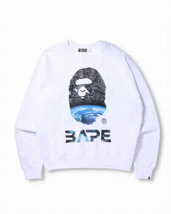 Hanorace Bape Space Camo Ape Head Loose Fit Crewneck Barbati Albi | OZDBEP257