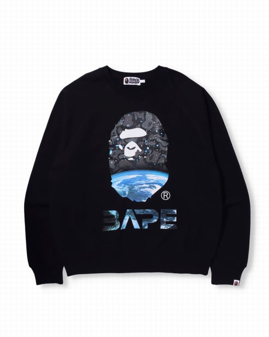 Hanorace Bape Space Camo Ape Head Loose Fit Crewneck Barbati Negrii | TKMCFB827