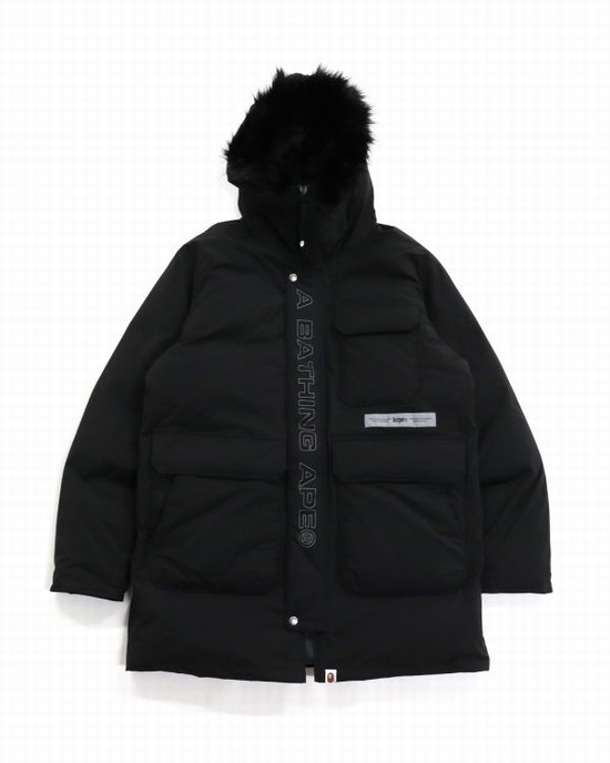 Jachete Din Puf Bape Loose Fit Long Barbati Negrii | PZCLJV239