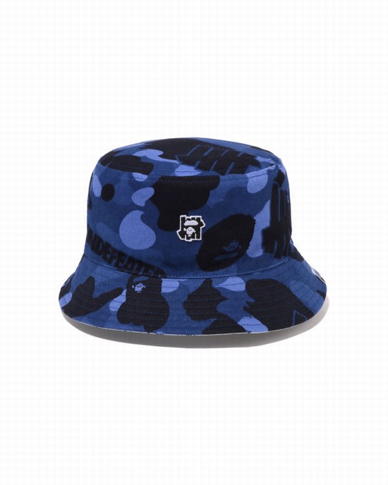 Palarie Bape X UNDFTD Color Camo Flannel Bucket Barbati Bleumarin Albastri | FEALRP329
