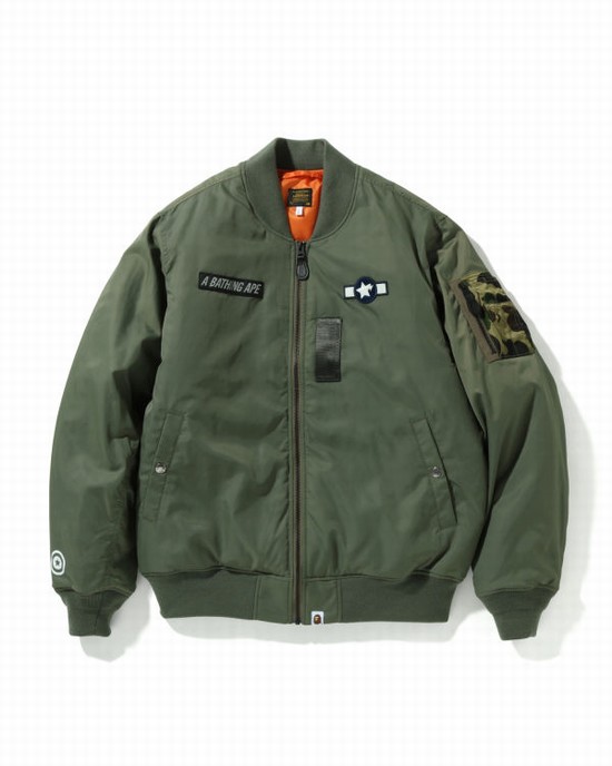 Paltoane Bape Busy Shark Loose Fit MA-1 Barbati Verzi Deschis | IACFDE058