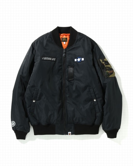 Paltoane Bape Busy Shark Loose Fit MA-1 Barbati Negrii | MKNWJU173