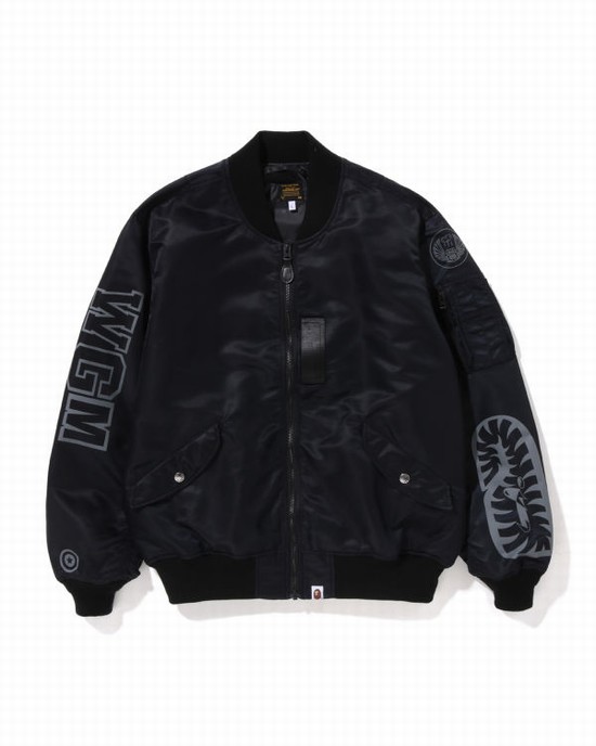 Paltoane Bape Shark Loose Fit MA-1 Barbati Negrii | BEYPNK815